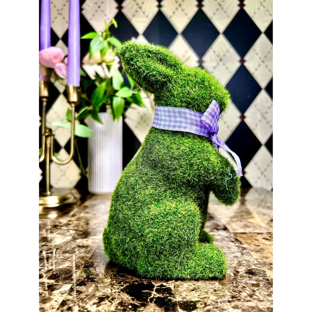 Flocked‎ Moss Bunny Green Rabbit Spring Gingham Accent Nursery or Easter Decor